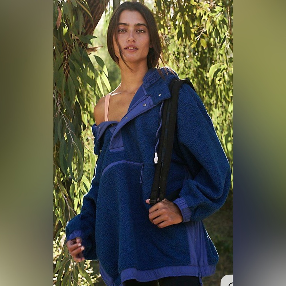 Free People Movement Fuzzy Was She Fleece Pullover in True Blue